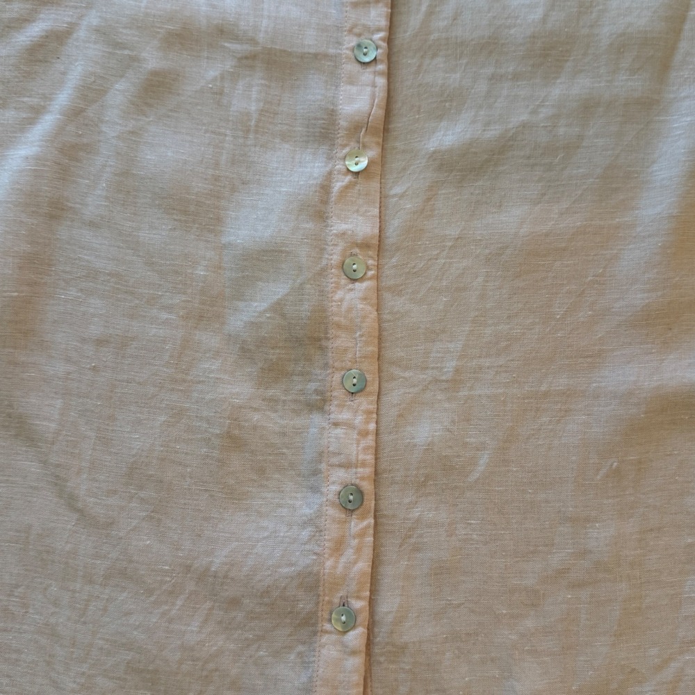Jones New York JNY Pink 100% Linen Button Up Cap Sleeve V-Neck Blouse Top Size M - Picture 3 of 12